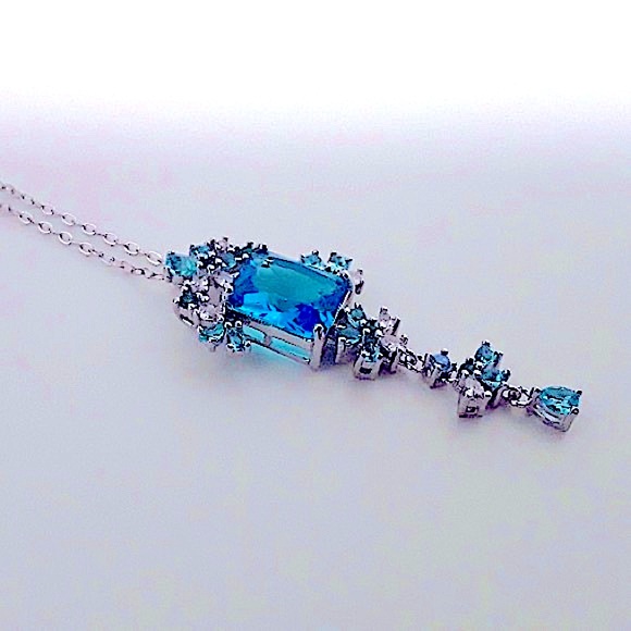 Silver Blue Morganite Pendant Charm Necklace - Picture 5 of 8